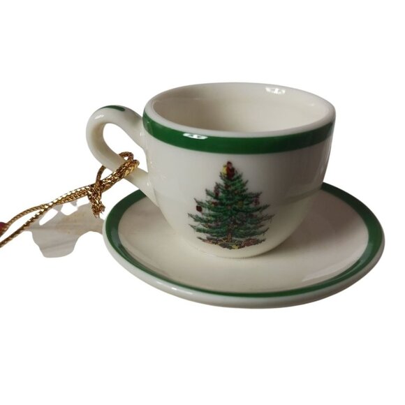 Spode Christmas Tree Miniature Cup & Saucer Ornament Holiday Decor Gift Boxed - Picture 2 of 8